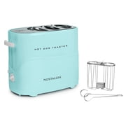 Nostalgia 2-Slot Pop-Up Bun and Hot Dog Toaster with Removable Hot Dog Cage and Mini Tongs, Aqua