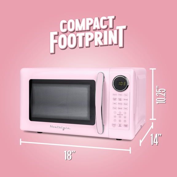 Nostalgia 0.7 cu ft Retro Microwave Oven, 700W Countertop Microwave Oven with 8 Auto Cook Programs, Pink