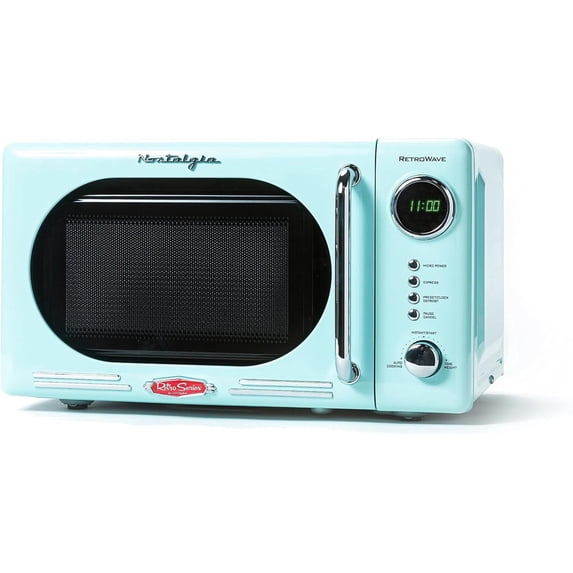 Nostalgia 0.7 cu ft Retro Microwave Oven, 700W Countertop Microwave Oven with Digital Clock, Aqua