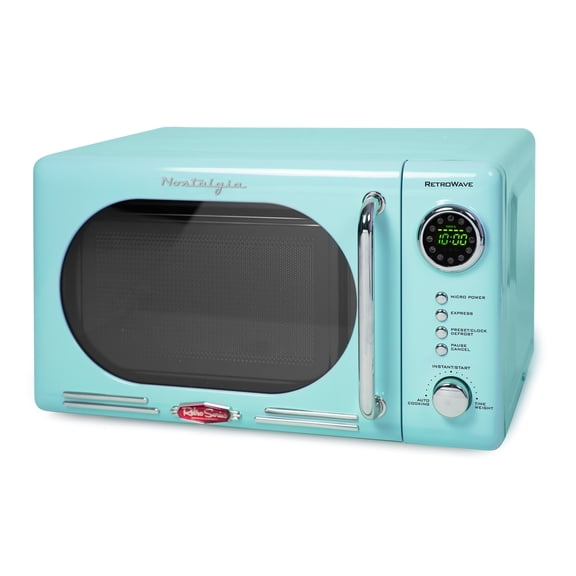 Nostalgia 0.7 cu ft Retro Microwave Oven, 700W Countertop Microwave Oven with LED Display, Aqua