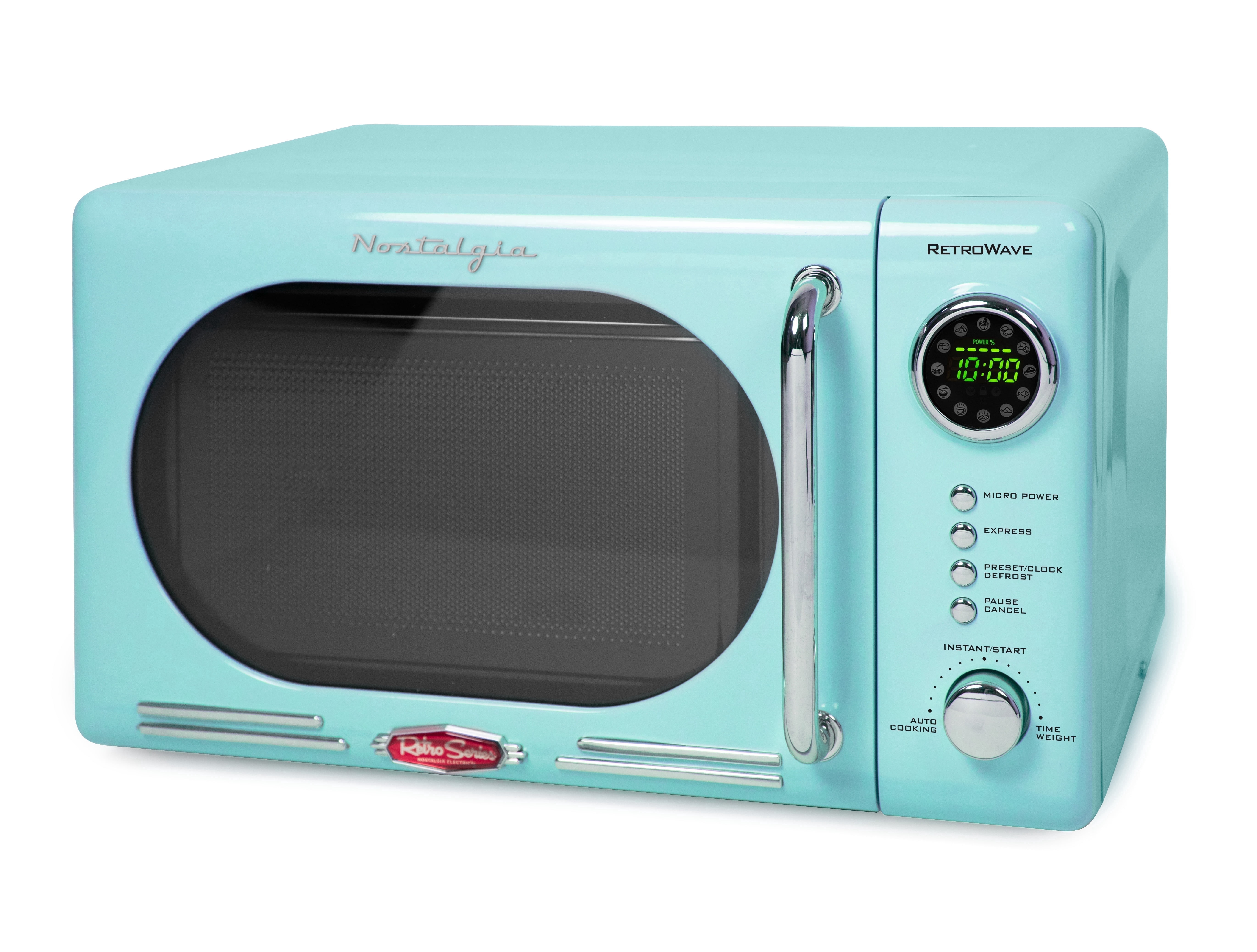 Nostalgia 0.7 cu ft Retro Microwave Oven, 700W Countertop Microwave Oven with LED Display, Aqua
