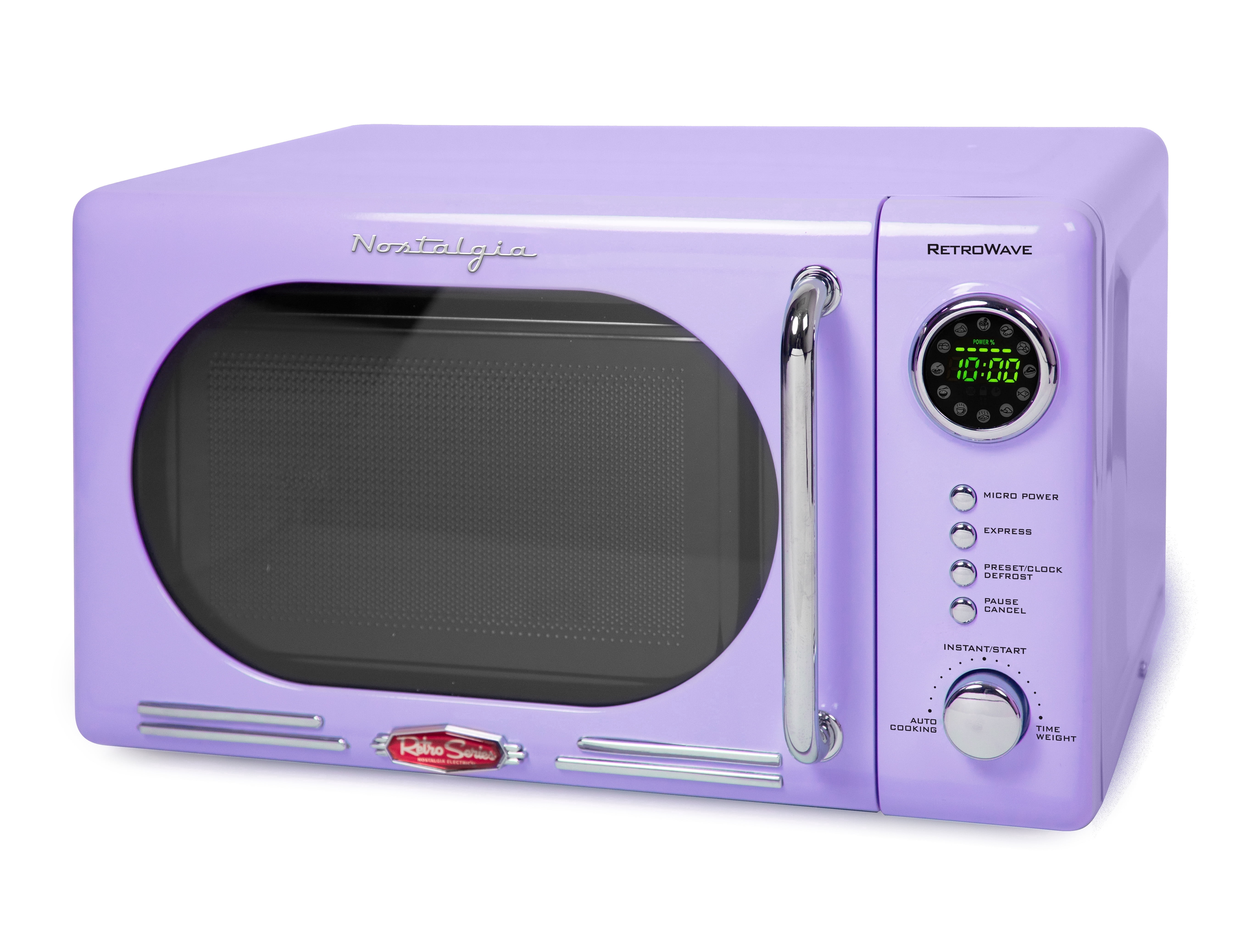 Nostalgia Retro Compact Countertop Microwave Oven, 0.7 Cu. Ft. 700-Watts with LED Digital Display, Child Lock, Easy Clean Interior, Lavender