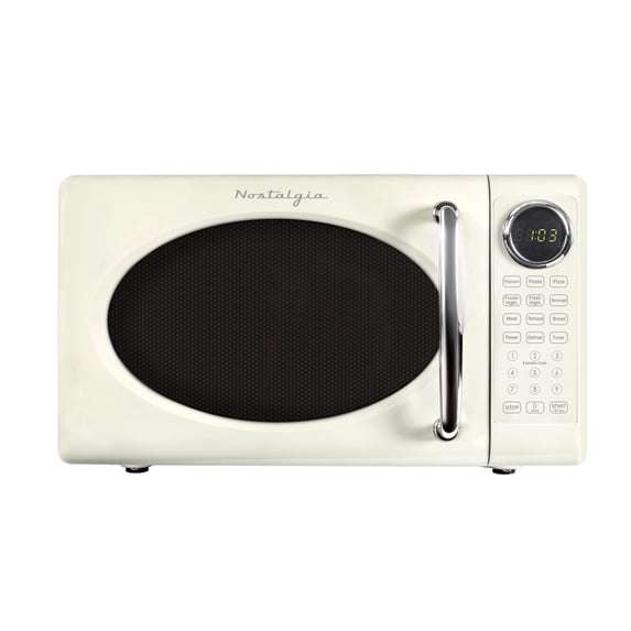 Nostalgia 0.7 cu ft Retro Microwave Oven, 700W Countertop Microwave Oven with 12 Cook Settings, Ivory