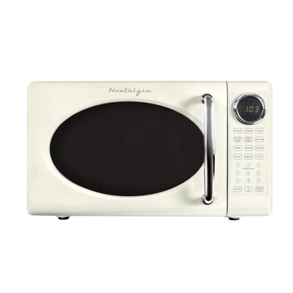 Nostalgia 0.7 cu ft Retro Microwave Oven, 700W Countertop Microwave Oven with 12 Cook Settings, Ivory