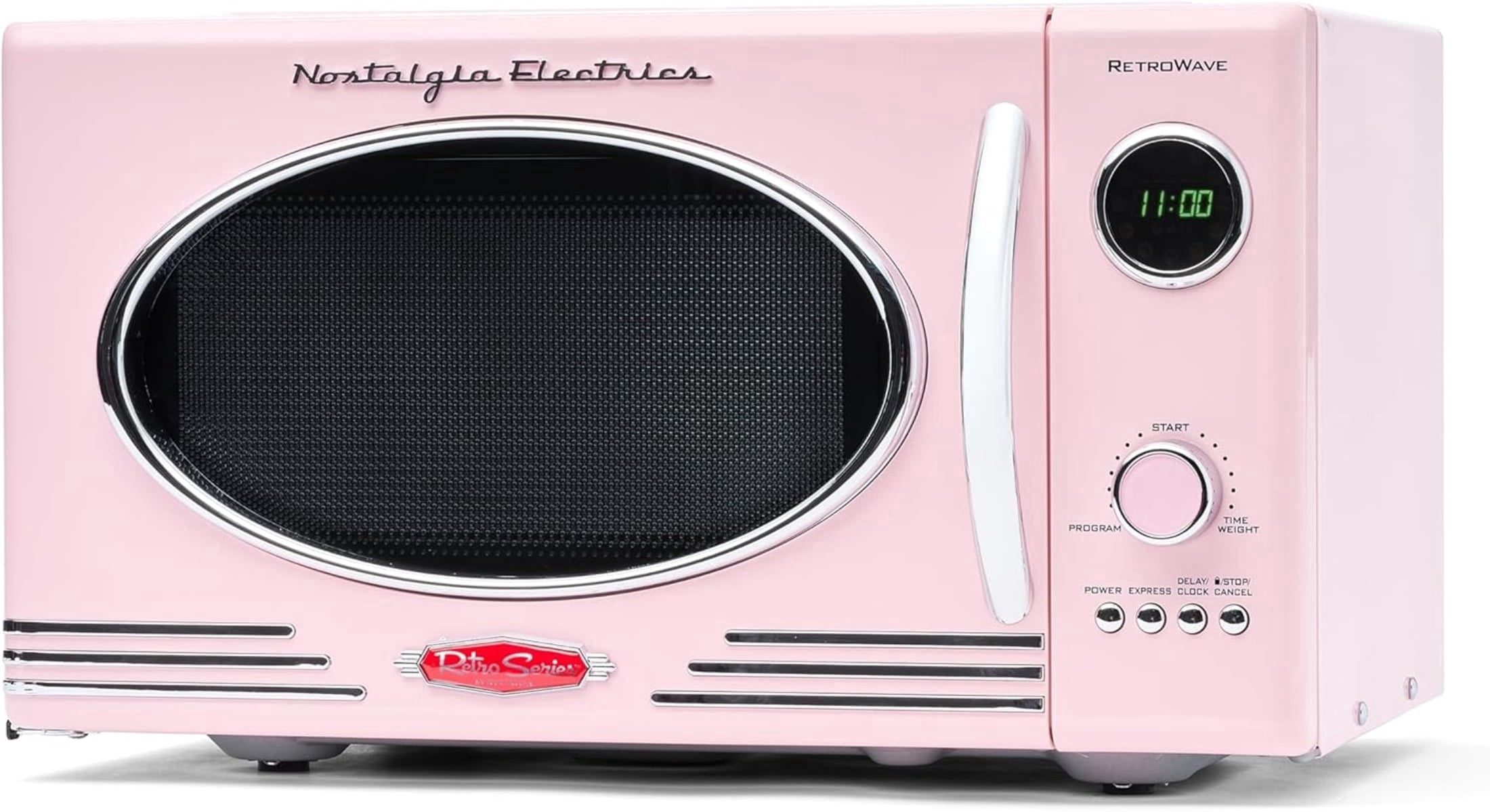 Nostalgia 0.9 cu ft Retro Microwave Oven, 800W Countertop Microwave Oven with LED Display, Pink
