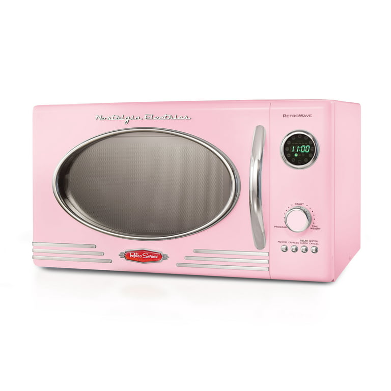 Nostalgia Retro 0.9 cu. ft. 800-Watt Countertop Microwave, Pink, New