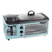 Nostalgia Retro 3-in-1 Breakfast Station with Coffeemaker, Griddle, and Toaster Oven, Aqua