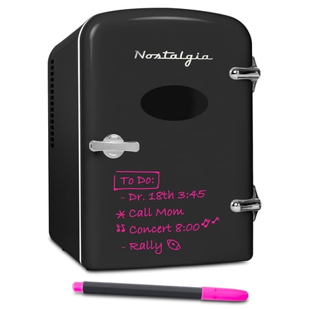 Nostalgia Retro Mini Personal Fridge, 6-Can Cooling and Heating Mini Refrigerator with Dry Erase Board