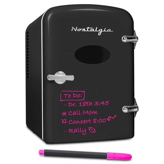 Nostalgia Retro Mini Personal Fridge, 6-Can Cooling and Heating Mini Refrigerator with Dry Erase Board