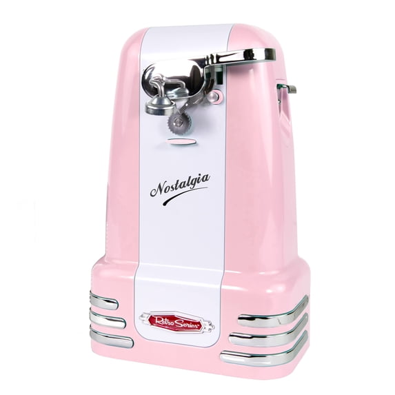 Nostalgia Retro Can Opener, Electric Can Opener with Built-in Knife Sharpener and Bottle Opener, Pink