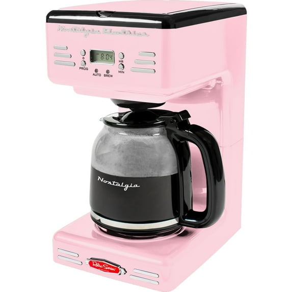 Nostalgia Retro Coffee Maker 12-Cup Programmable Vintage Coffee Machine, Pink
