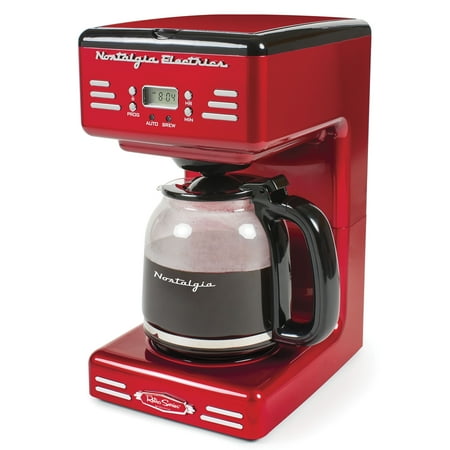 Nostalgia Retro Coffee Maker, 12-Cup Programmable Vintage Coffee Machine with Anti-Drip Carafe, Red