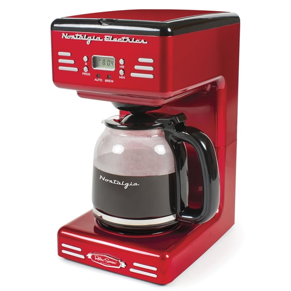 Nostalgia Retro Coffee Maker, 12-Cup Programmable Vintage Coffee Machine with Anti-Drip Carafe, Red