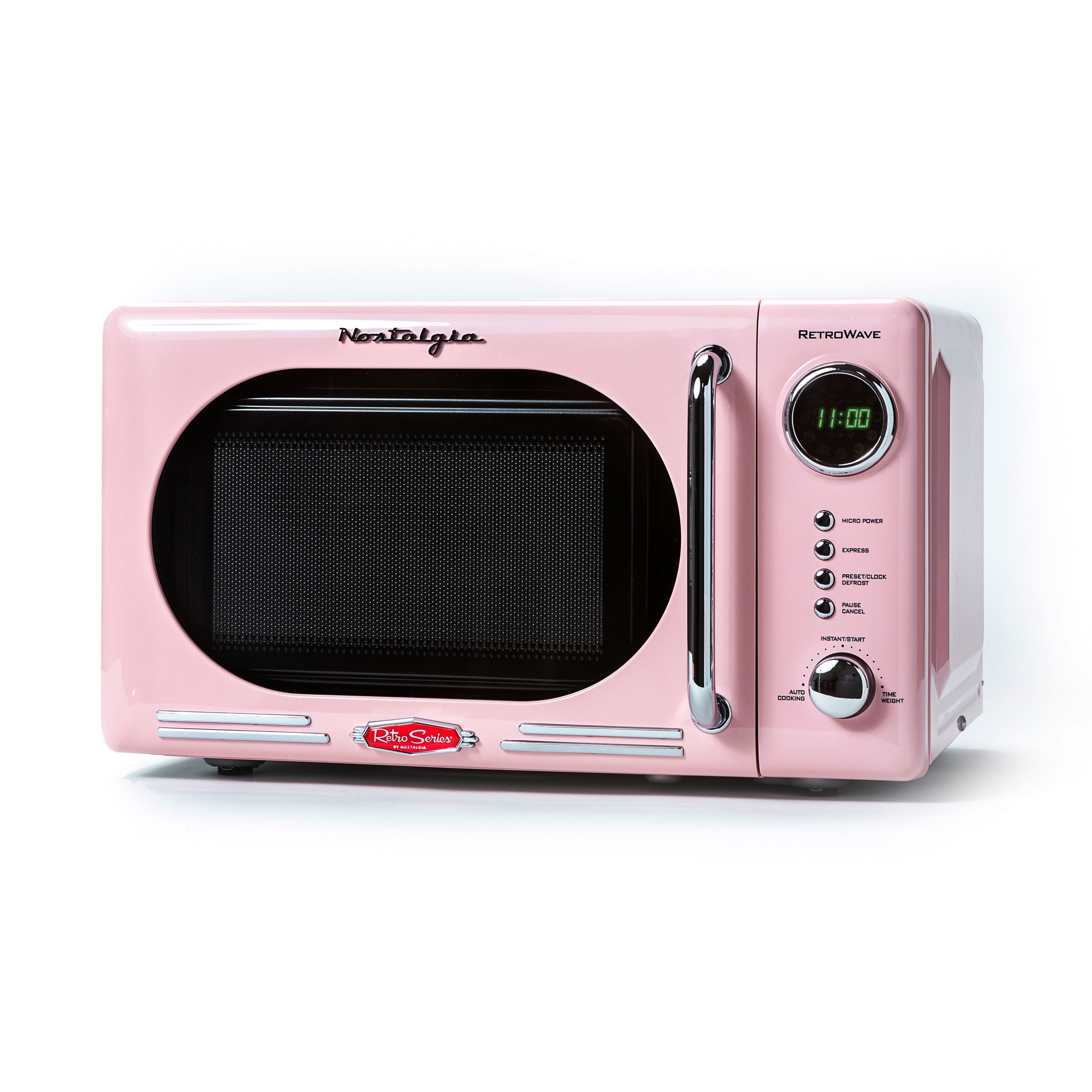Walmart savings: Nostalgia Retro Compact Countertop Microwave Oven - 0.7 Cu. Ft. - 700-Watts with LED Digital Display - Child Lock - Easy Clean Interior - Pink