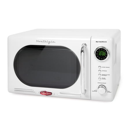 Nostalgia Retro Compact Countertop Microwave Oven, 0.7 Cu. Ft. 700-Watts with LED Digital Display, Child Lock, Easy Clean Interior, White