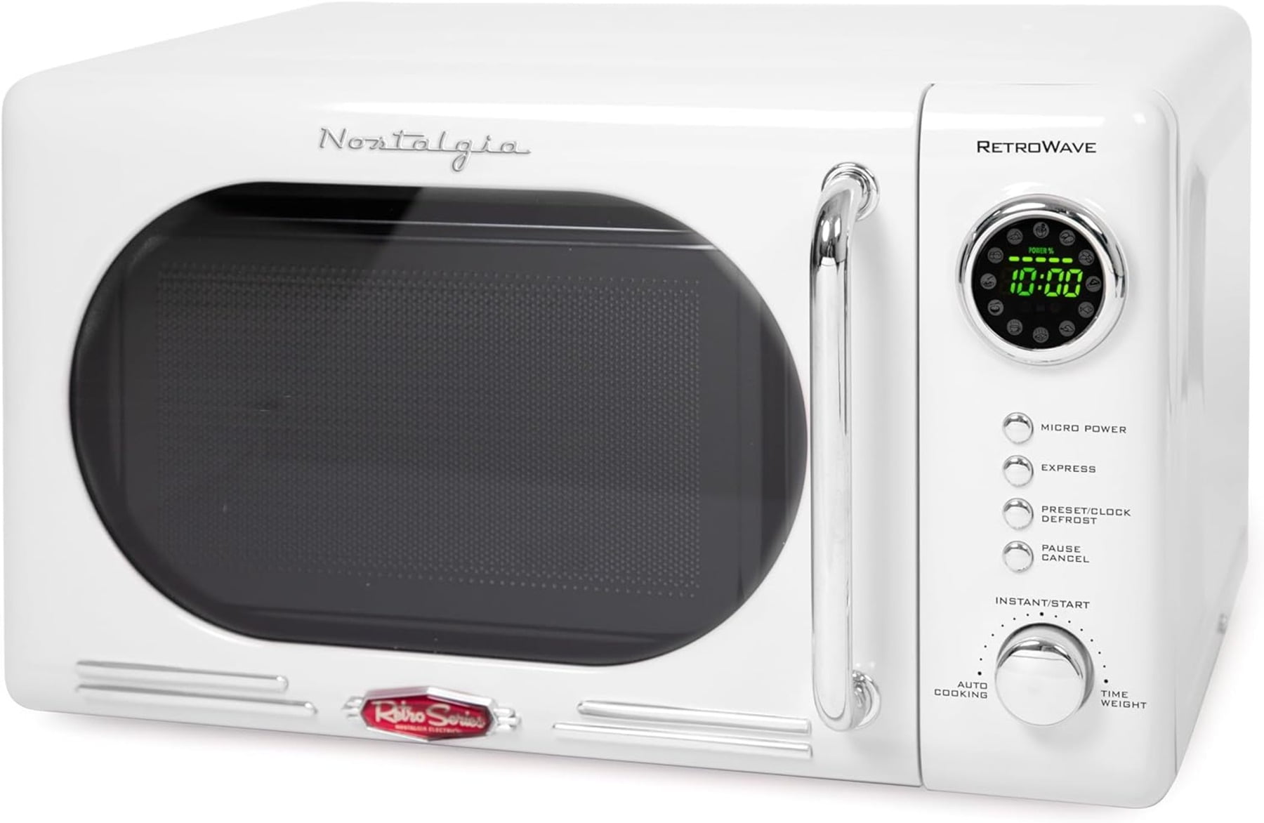White RetroWave Compact Countertop Microwave Oven with LED Display