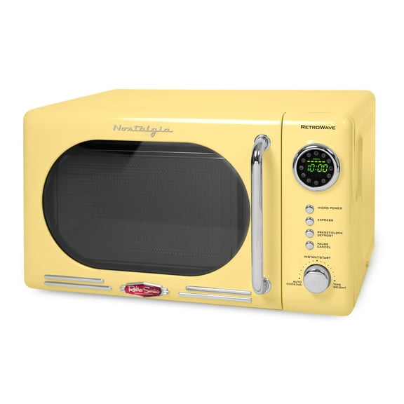 Nostalgia Retro Compact Countertop Microwave Oven, 0.7 Cu. Ft. 700-Watts with LED Digital Display, Child Lock, Easy Clean Interior, Yellow