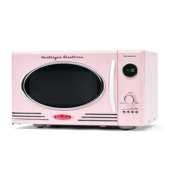 Nostalgia 0.9 cu ft Retro Microwave Oven, 800W Countertop Microwave Oven with Digital Clock, Pink