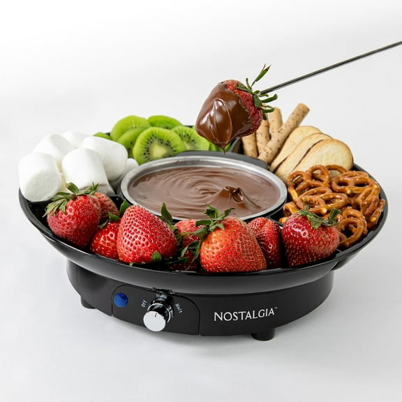 Nostalgia Retro Electric Chocolate Fondue Pot Set with 4 Forks, 10 oz, Black
