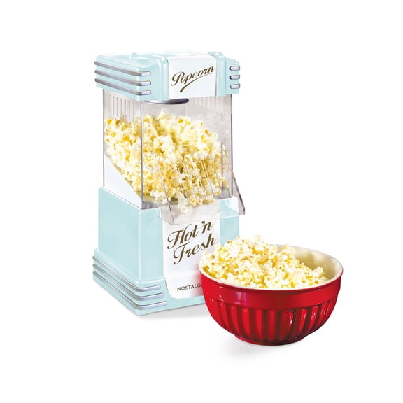 Nostalgia Retro Hot Air Popcorn Maker – 12 Cups Oil Free Popping – Countertop Machine with Measuring Cup – Healthy Snacks & Movie Nights – Aqua