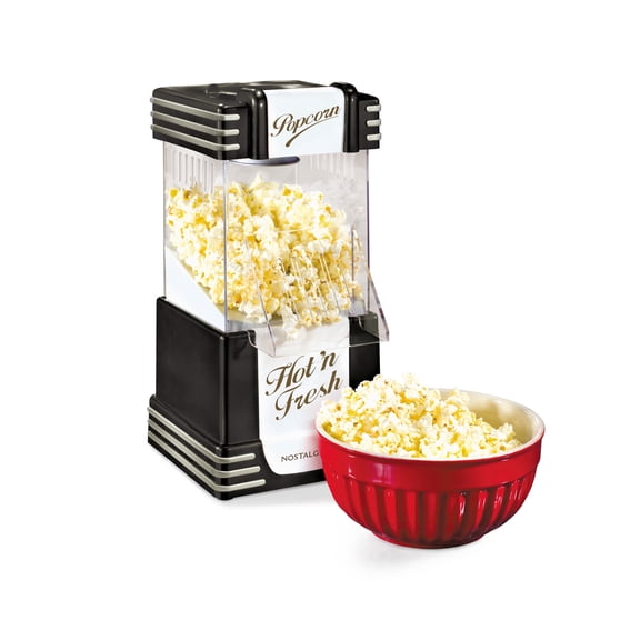 Nostalgia Retro Hot Air Popcorn Maker, 12-Cup Countertop Popcorn Machine with Measuring Cup, Black