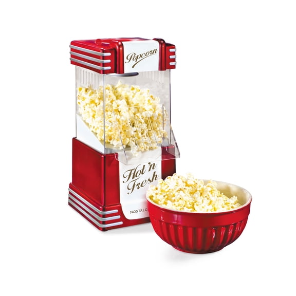 Nostalgia Retro Hot Air Popcorn Maker – 12 Cups Oil Free Popping – Countertop Machine with Measuring Cup – Healthy Snacks & Movie Nights – Red
