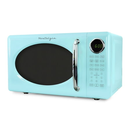 Nostalgia Retro Microwave Oven - 0.7 Cu Ft & 700-Watt Countertop Microwave with Glass Turntable, Child Safety Lock, 8 Auto-Cook Programs & Digital Clock - Aqua