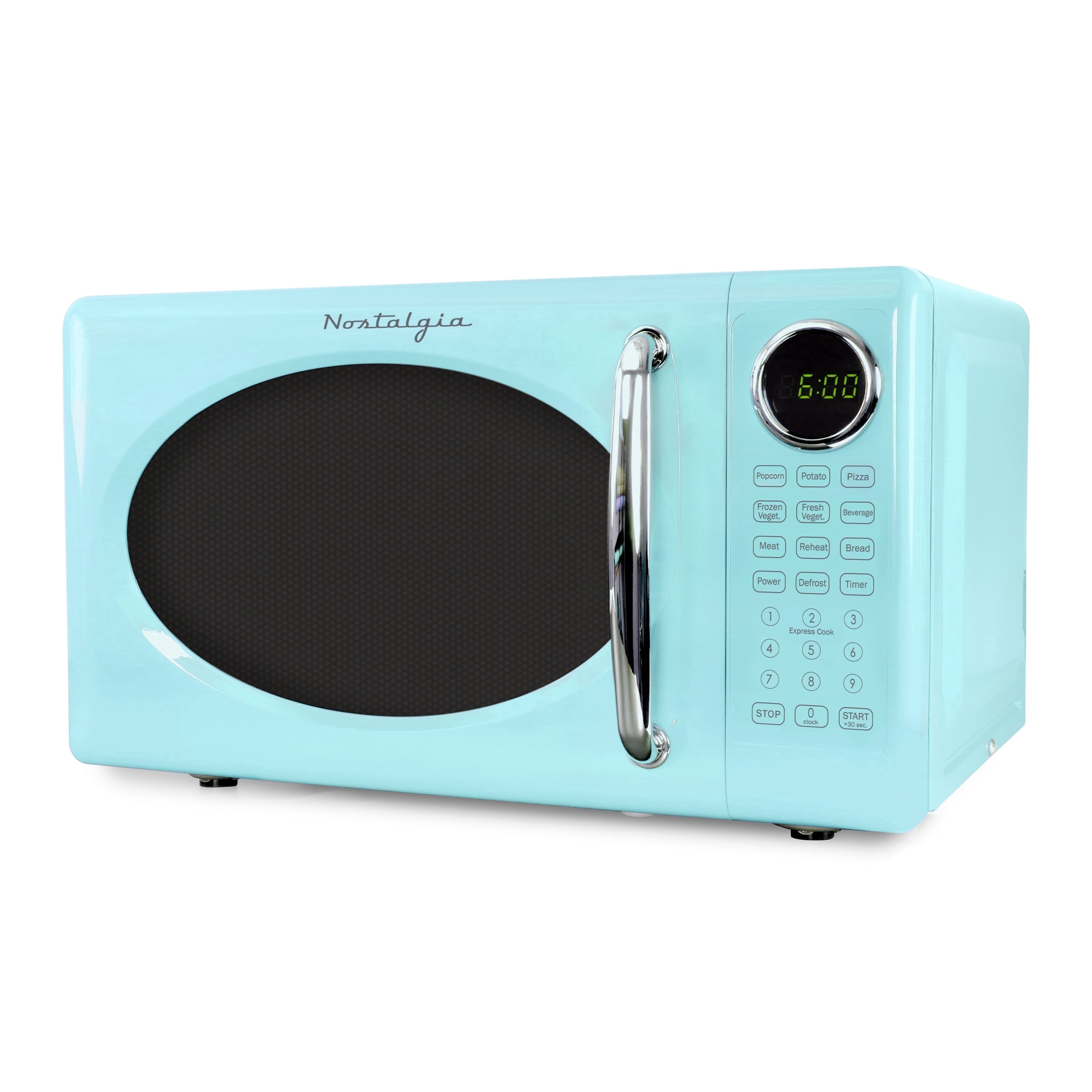 Nostalgia 0.7 cu ft Retro Microwave Oven, 700W Countertop Microwave Oven with 8 Auto Cook Programs, Aqua