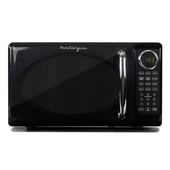 Nostalgia 0.7 cu ft Retro Microwave Oven, 700W Countertop Microwave Oven with 8 Auto Cook Programs, Black