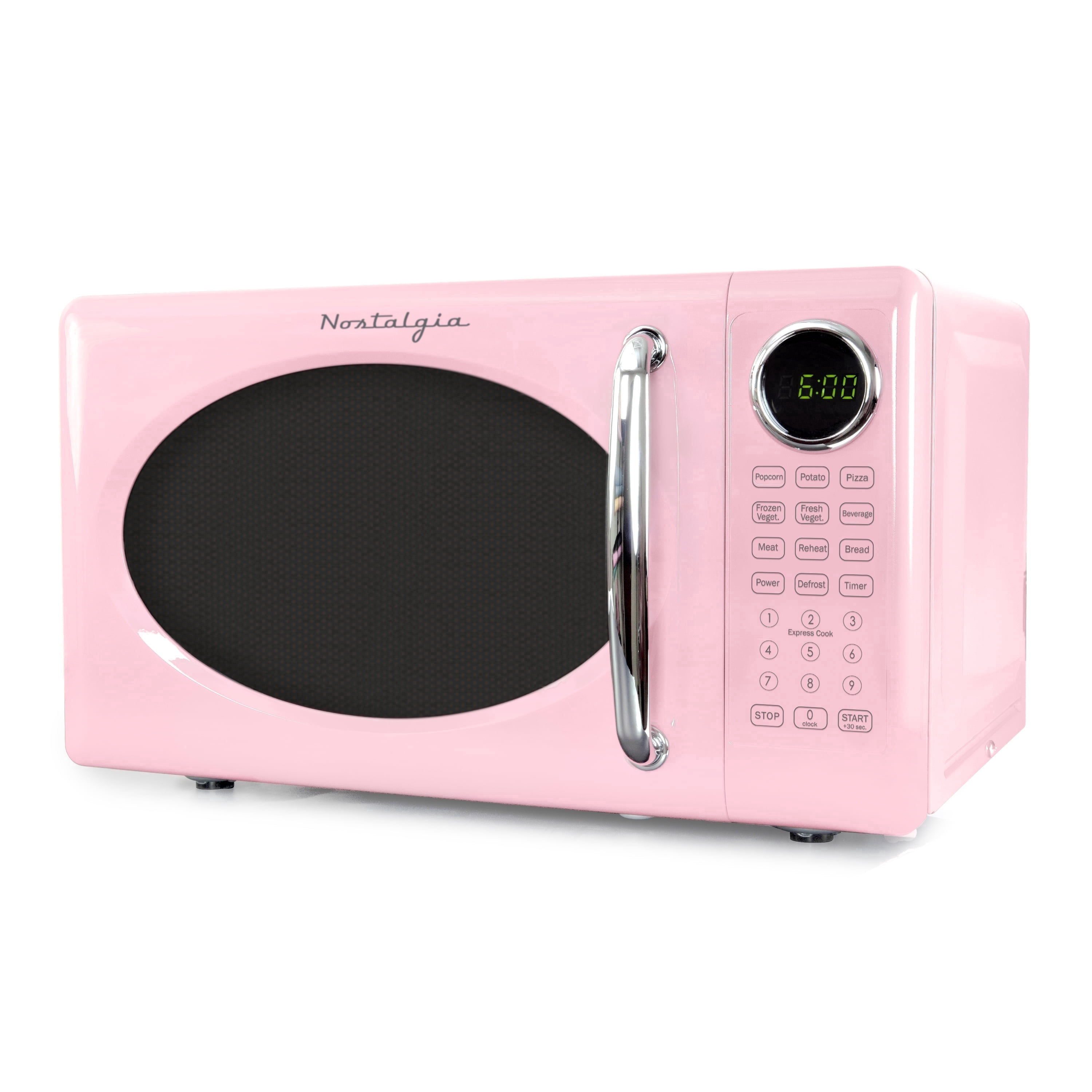 Nostalgia 0.7 cu ft Retro Microwave Oven, 700W Countertop Microwave Oven with 8 Auto Cook Programs, Pink