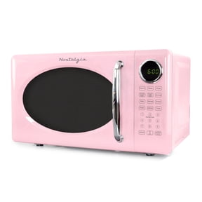 Nostalgia 0.7 cu ft Retro Microwave Oven, 700W Countertop Microwave Oven with 8 Auto Cook Programs, Pink