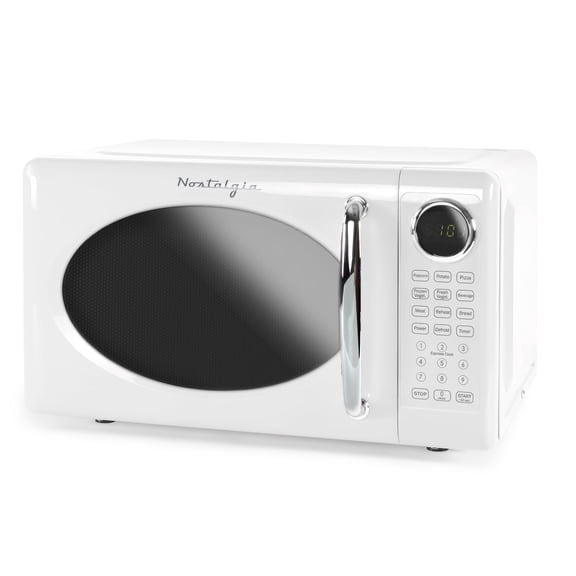 Nostalgia 0.7 cu ft Retro Microwave Oven, 700W Countertop Microwave Oven with 8 Auto Cook Programs, White