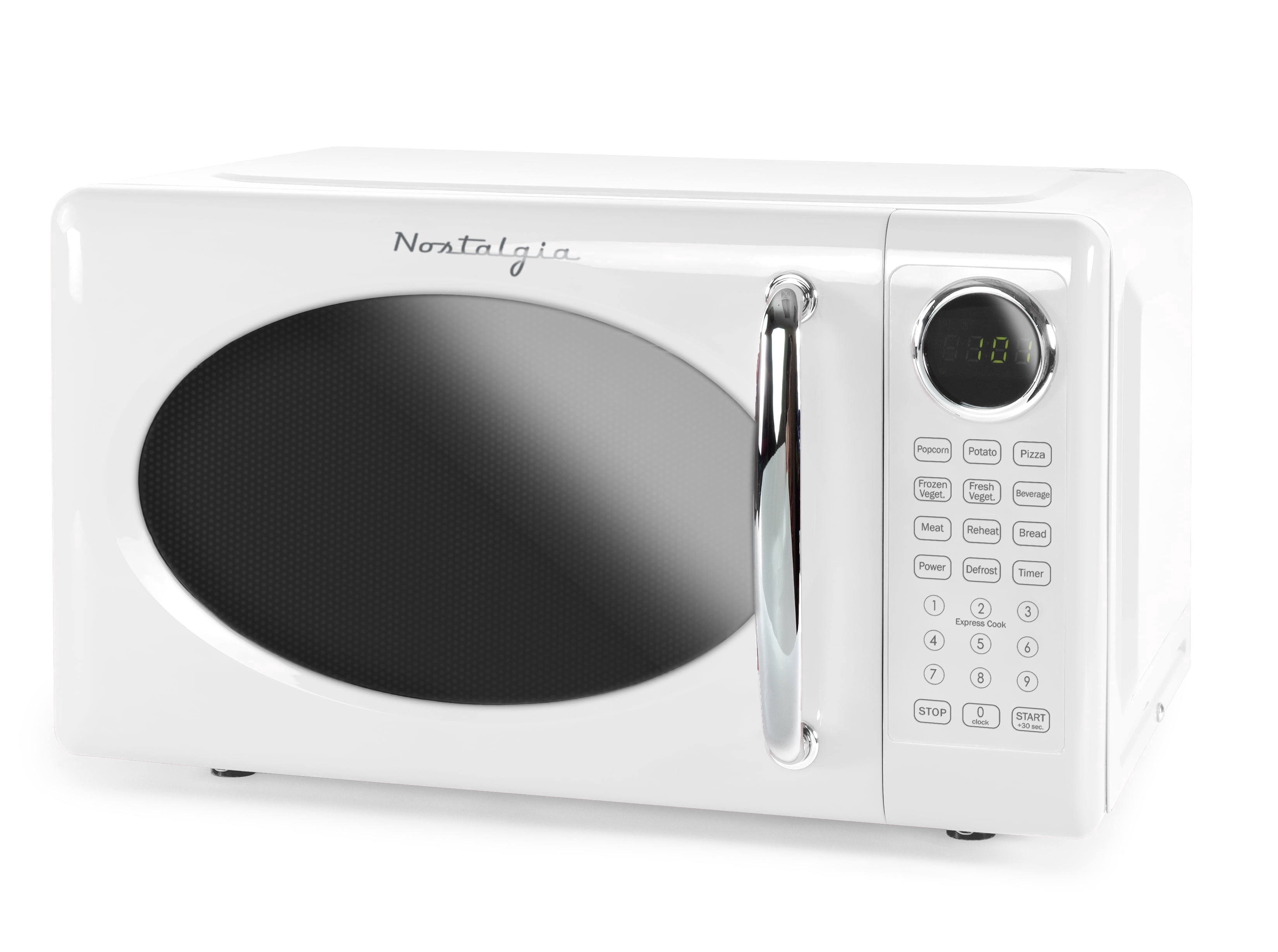Nostalgia 0.7 cu ft Retro Microwave Oven, 700W Countertop Microwave Oven with 8 Auto Cook Programs, White