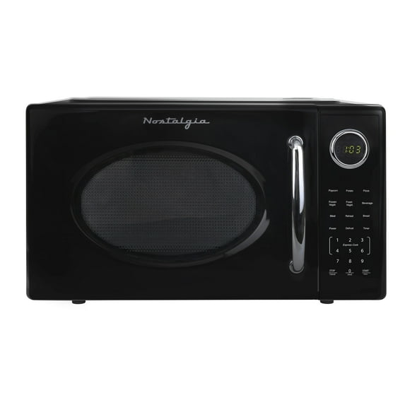 Nostalgia Retro Microwave Oven - 1.1 Cu Ft & 1000-Watt Countertop Size with Glass Turntable, Child Safety Lock, 8 Auto-Cook Programs & Digital Clock - Black