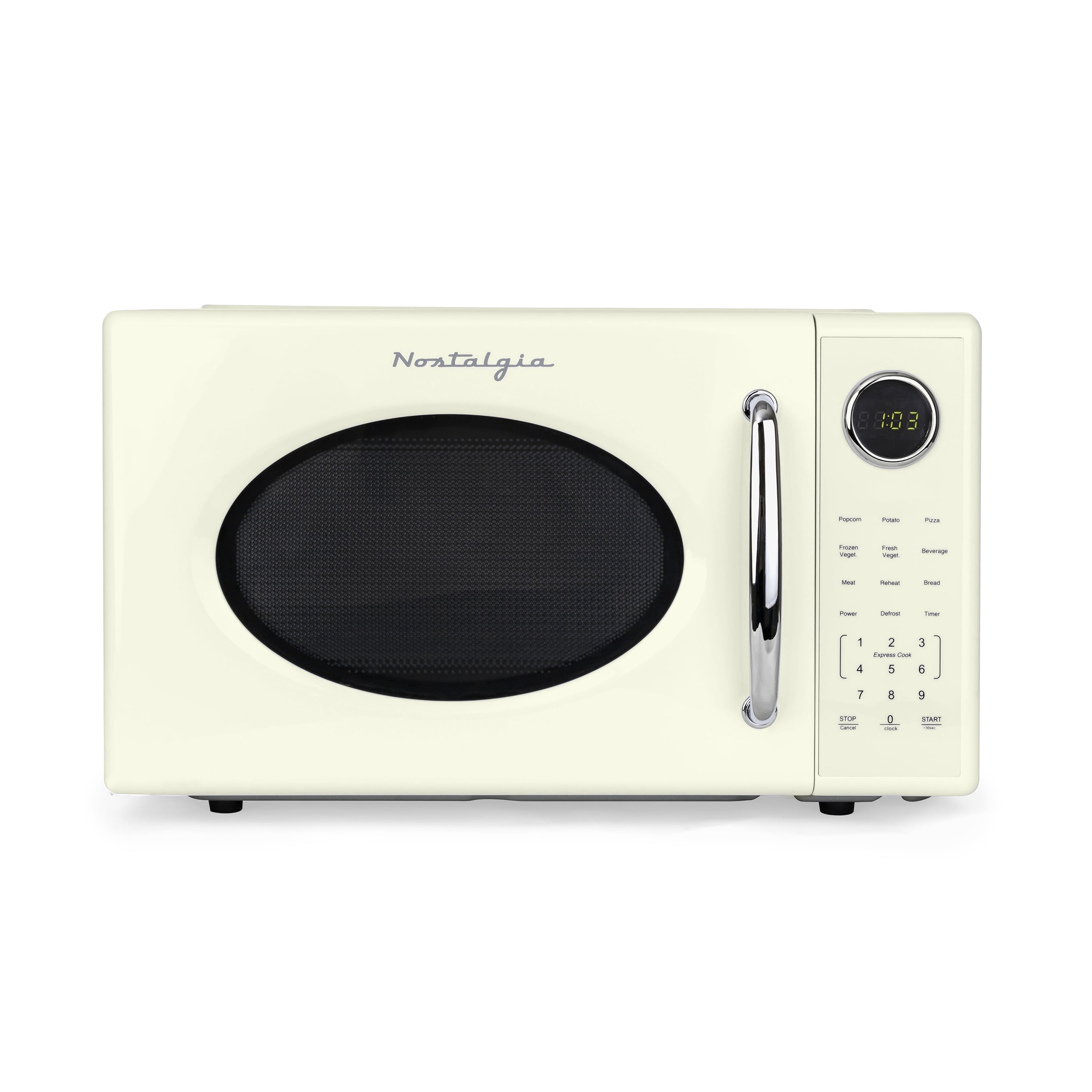 Nostalgia 1.1 cu ft Retro Microwave Oven, 1000W Countertop Microwave Oven with 8 Auto Cook Programs, Ivory