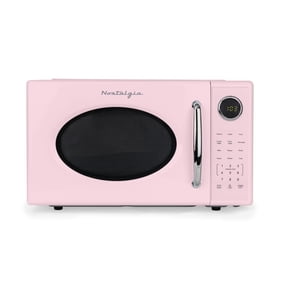 Nostalgia 1.1 cu ft Retro Microwave Oven, 1000W Countertop Microwave Oven with 8 Auto Cook Programs, Pink