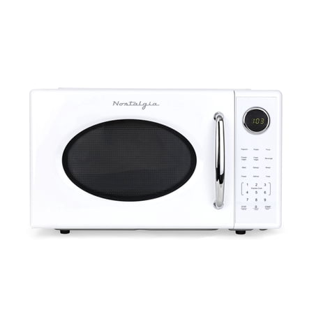Nostalgia 1.1 cu ft Retro Microwave Oven, 1000W Countertop Microwave Oven with 8 Auto Cook Programs, White