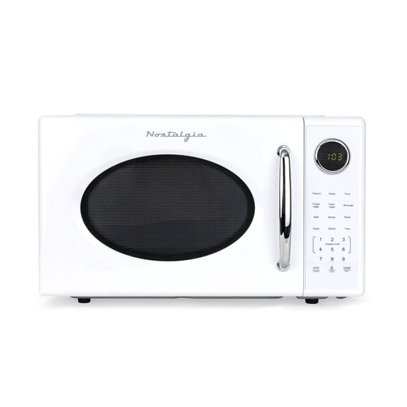 Nostalgia 1.1 cu ft Retro Microwave Oven, 1000W Countertop Microwave Oven with 8 Auto Cook Programs, White