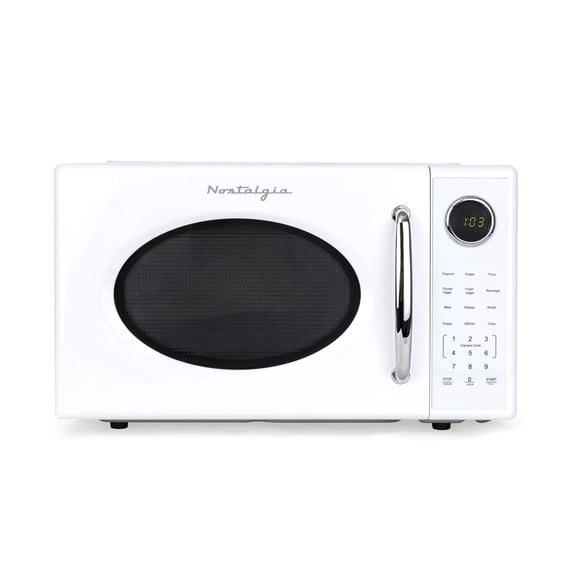 Nostalgia 1.1 cu ft Retro Microwave Oven, 1000W Countertop Microwave Oven with 8 Auto Cook Programs, White
