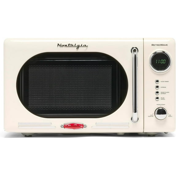 Nostalgia 0.7 cu ft Retro Microwave Oven, 700W Countertop Microwave Oven with Accessory Bundle, Cream