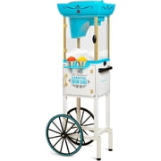 Nostalgia 48-Inch Retro Snow Cone Maker Cart and Shaved Ice Machine with Built-In Storage, White Blue