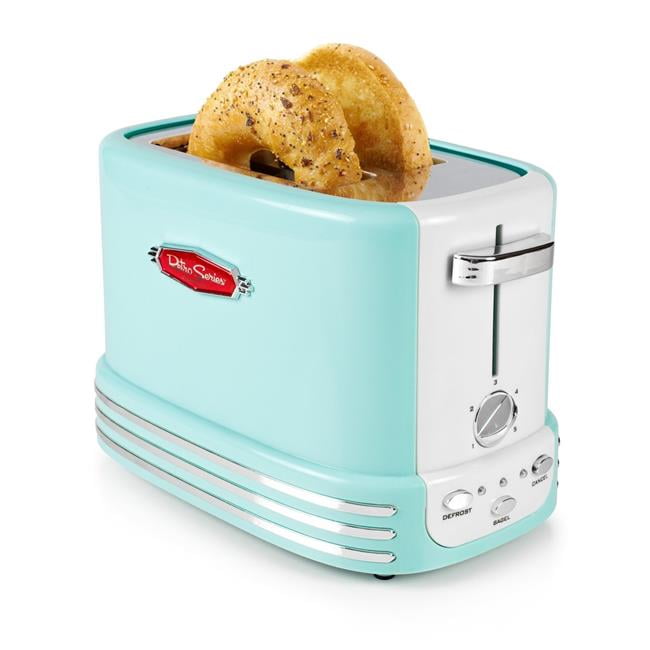 Nostalgia Retro Toaster 2 Slice Vintage Toaster Oven for Bagels Thick Bread Aqua