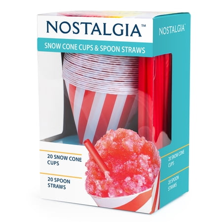 Nostalgia Snow Cone Cups & Spoon Straws, 20 Ct