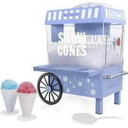 Nostalgia Snow Cone Maker Tabletop Shaved Ice Machine with 2 Reusable Cones & Ice Scoop, Blue
