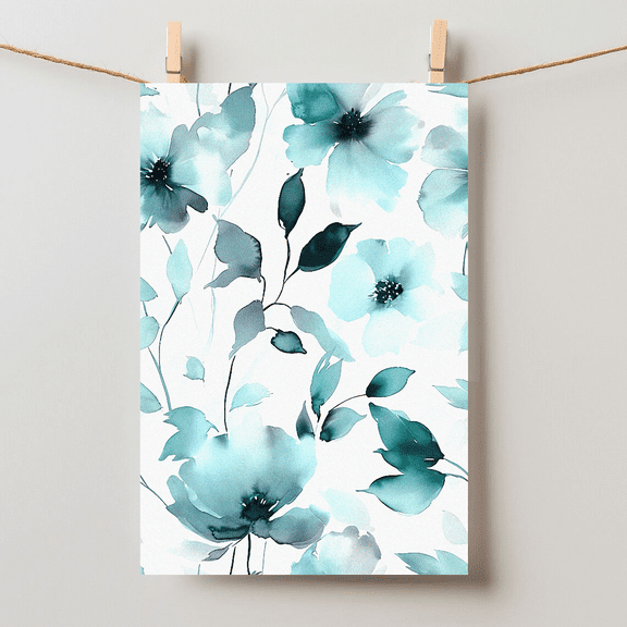 Nostalgic Abstract Floral Pattern In Pastel Teal Wall Art Unframed Paper Poster 8x10in