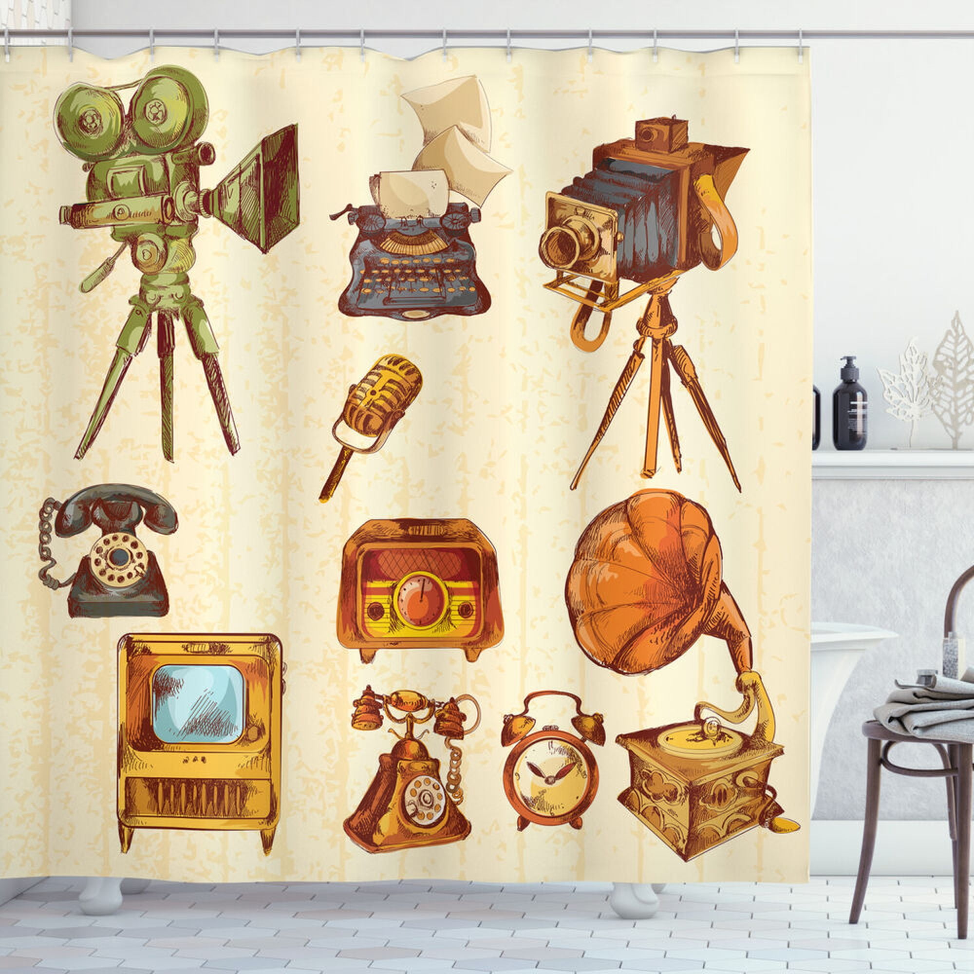 Nostalgic Bathroom VintageInspired Shower Curtain for RetroTech