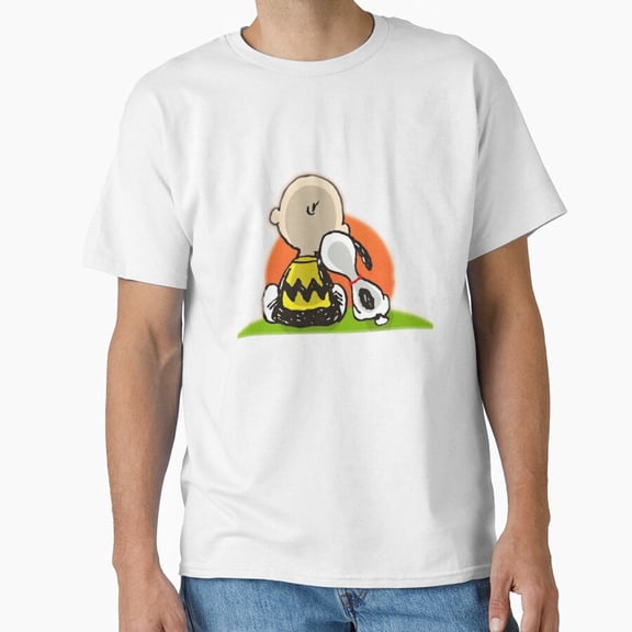Nostalgic Cartoon Hound Boy Friendship Sunset Silhouette Graphic Tee T-shirt