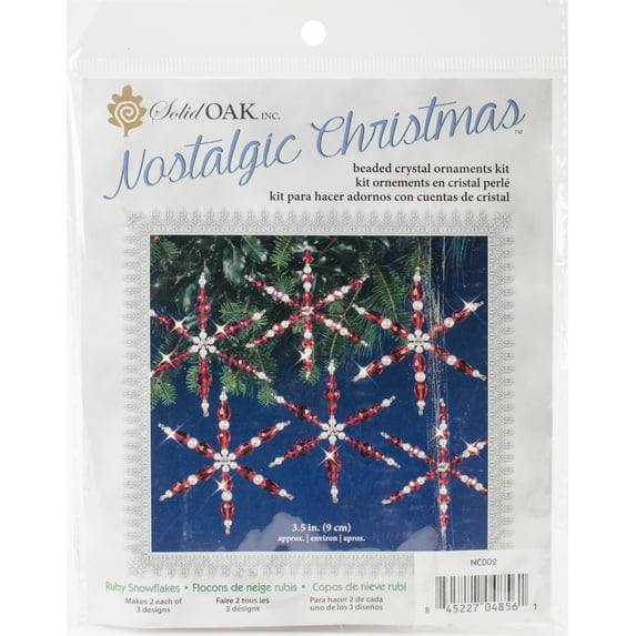 Solid Oak Nostalgic Christmas Beaded Crystal Ornament Kit-Ruby Snowflakes Makes 6