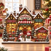 Nostalgic Christmas Village Block Snowman Toy Shop Scene