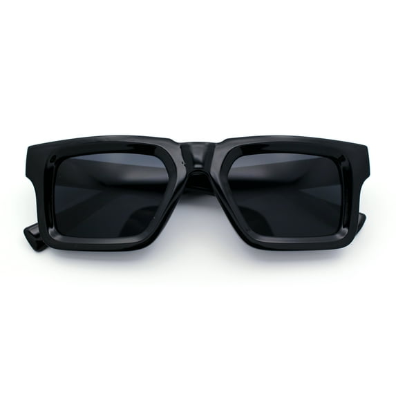 Nostalgic Chunky Thick Horn Rim Narrow Rectangle Plastic Hipster Sunglasses All Black